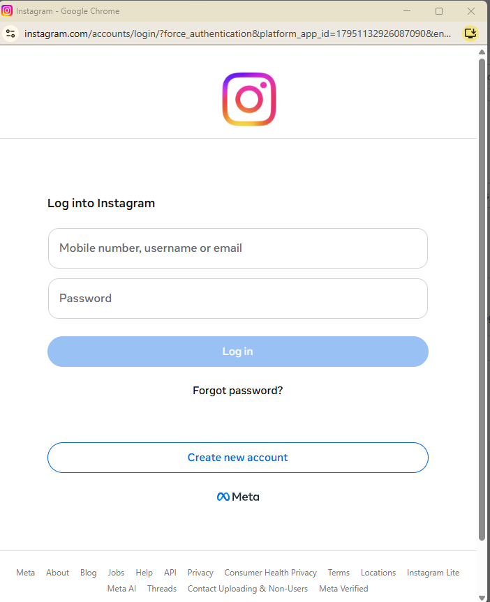 Instagram login