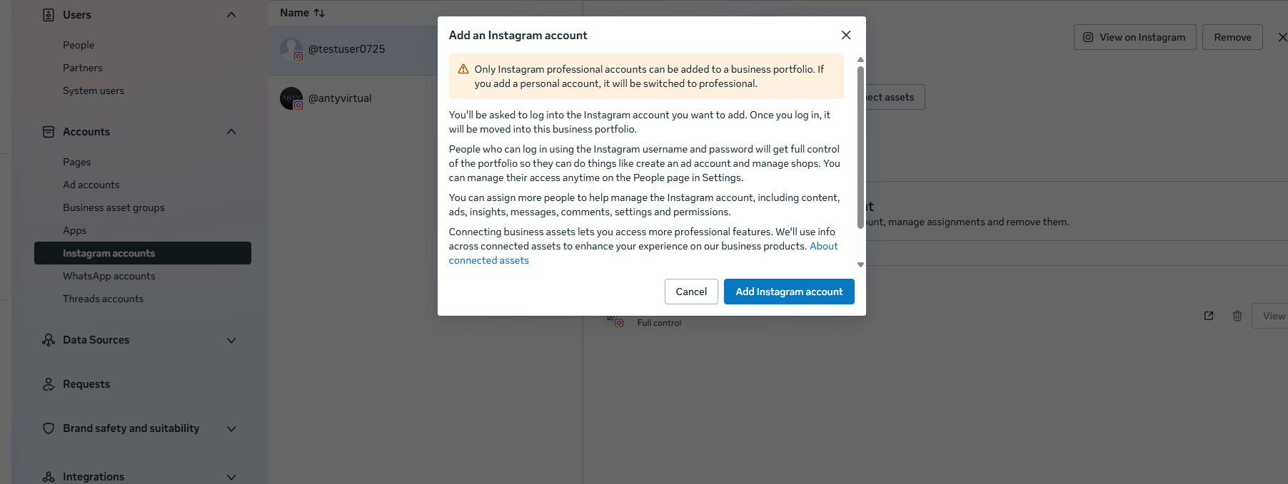 Add Instagram account