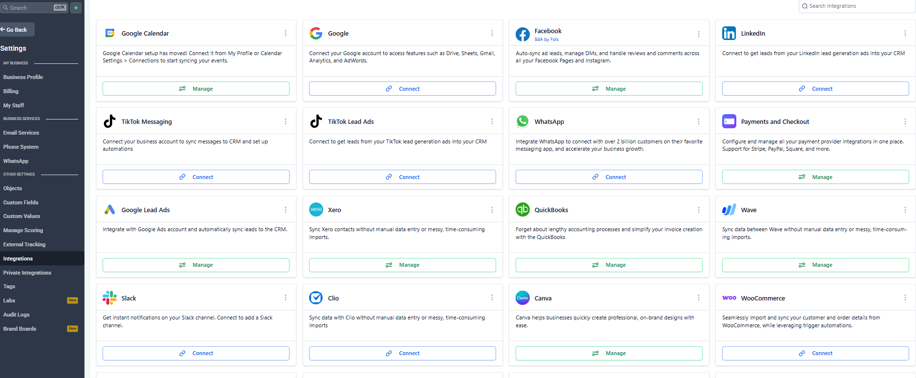 Manage is green and Facebook name showing